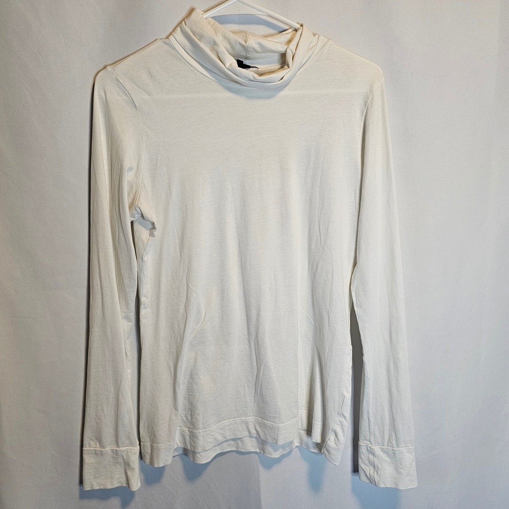 Theory Women's White Long Sleeve Cowl Neck Top Blouse Large L Cotton Blend